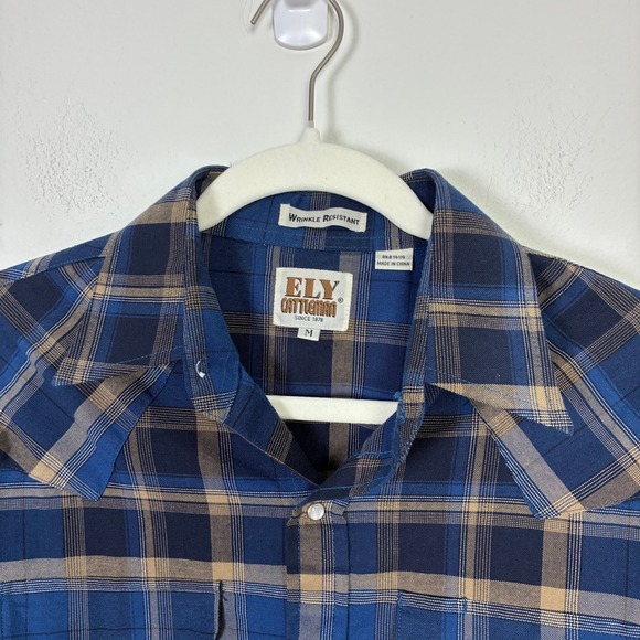 Ely Cattleman Blue Plaid Western Pearl Snap Shirt Men's Medium Cowboy Retro - Picture 3 of 8